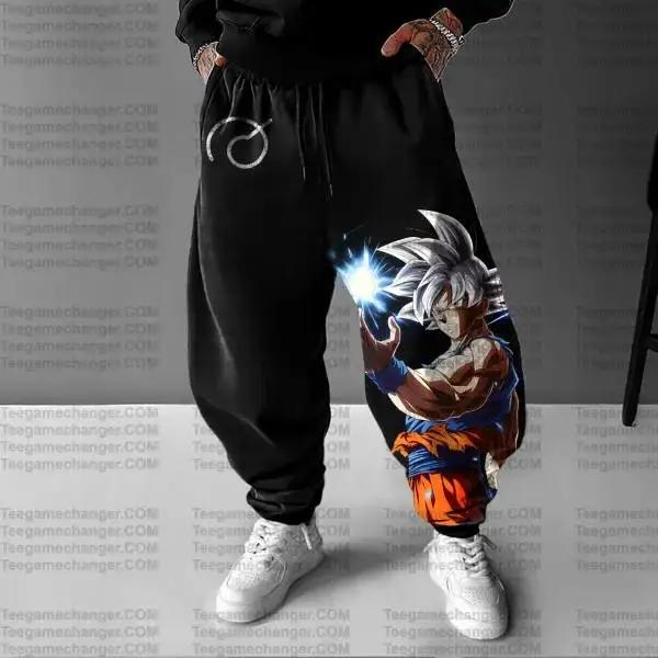 

Black Mens Harem Pants Goku Print Cotton Elastic Waist Streetwear Casual Sweatpants New Loose Low Rise Male Trousers