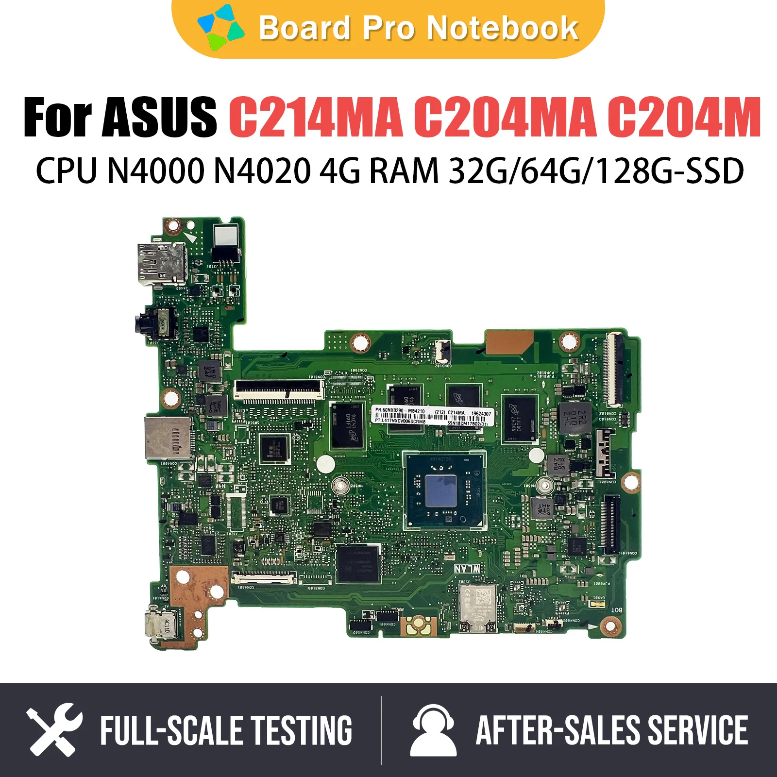 

C214M Mainboard For ASUS C214MA C204MA C204M C214 C204 Laptop Motherboard N4000 N4020 RAM-4GB SSD-16G32G64G128G