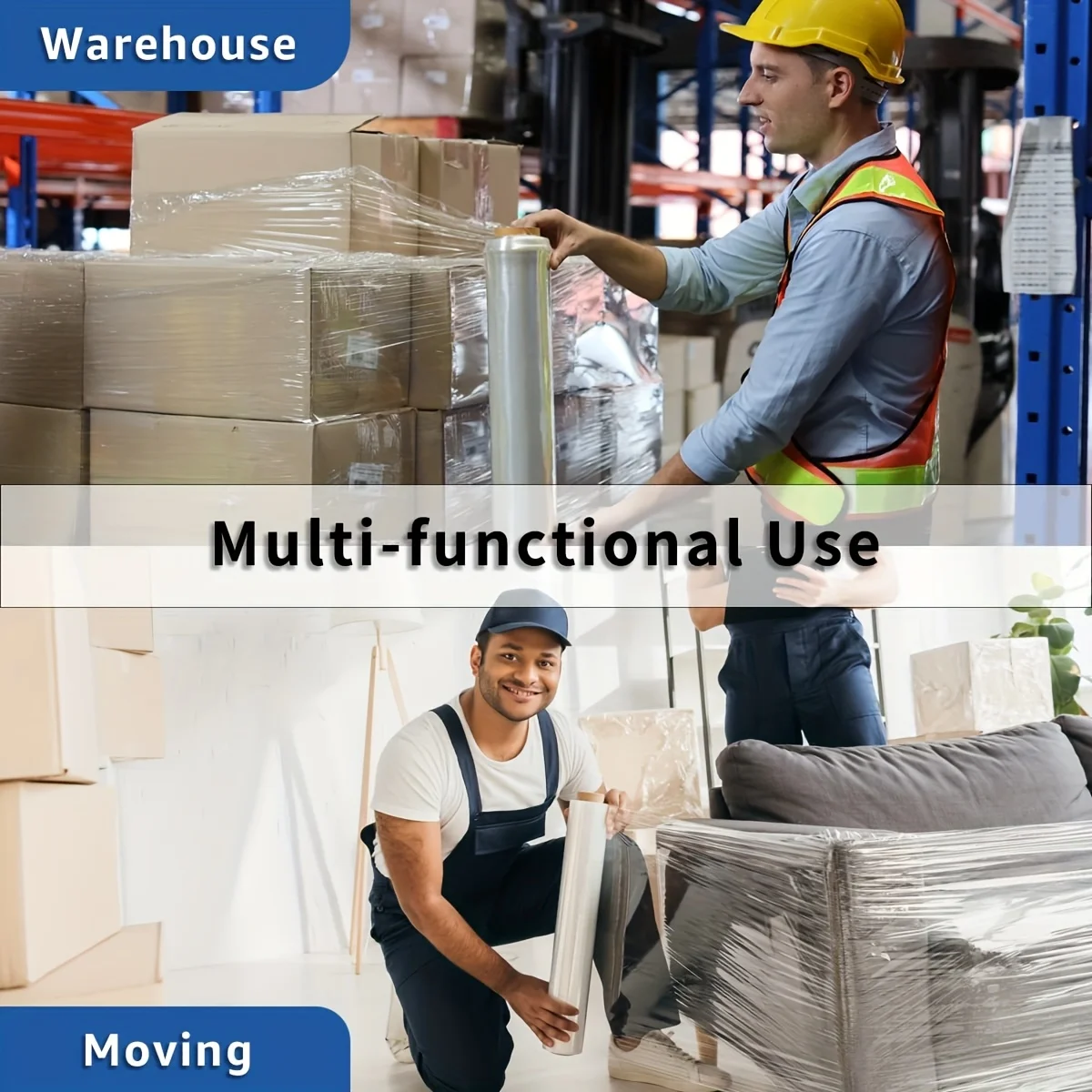 

4 Rolls X 18" X 1500ft X 80 Gauge Clear Non-Stretch Heavy Duty Stretch Wrap Shrink Film for Shipping Packaging Moving Packing Trucking Logistics - Thicker Extra Durable Film - Wrap Holder Included