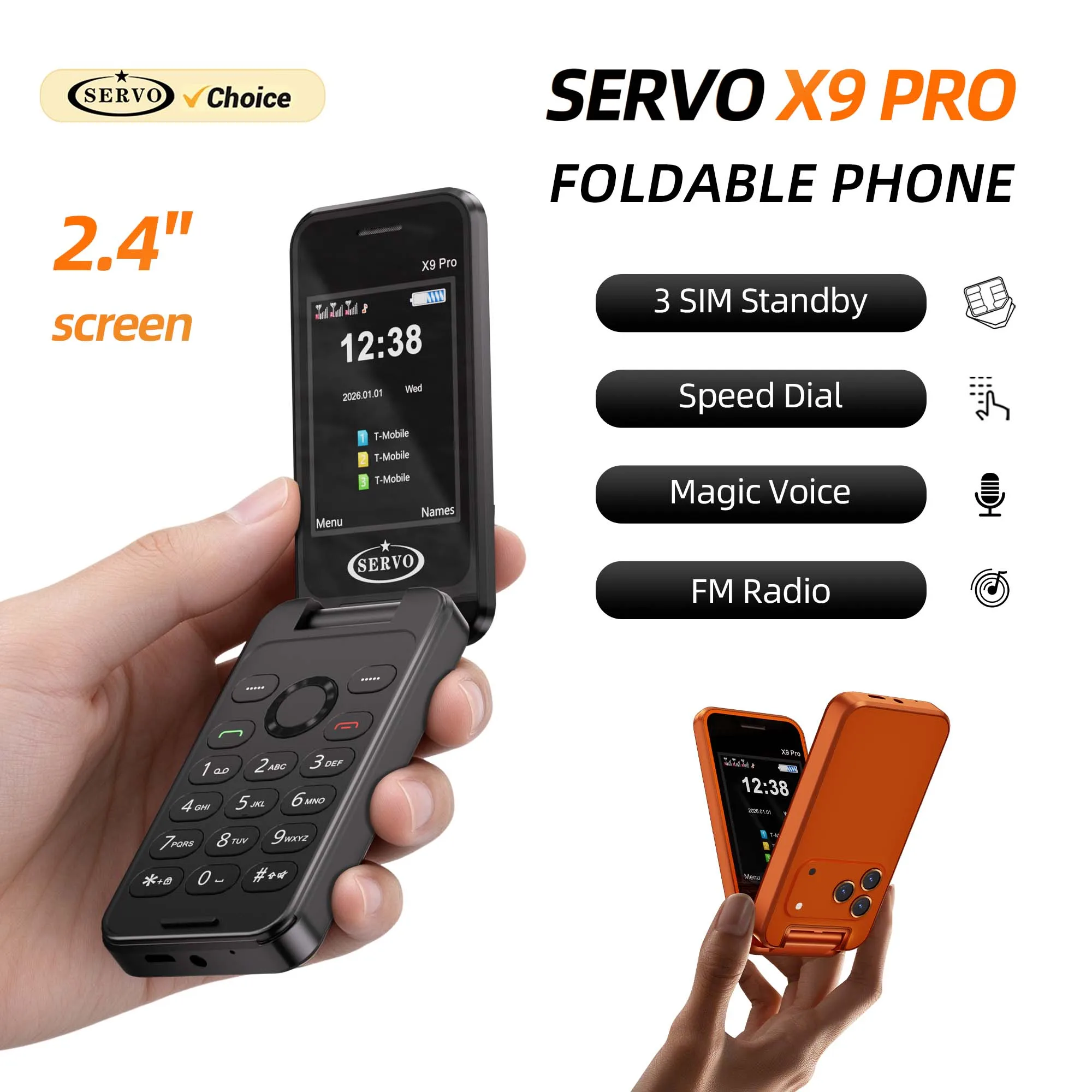 SERVO X9 PRO Triple SIM Flip Phone 2G Unlocked 2.4
