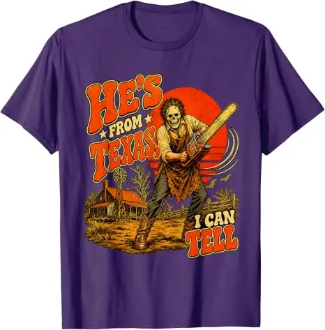 Er kommt aus Texas, das kann ich dir sagen. Kettensägen-Horror-Halloween-T-Shirt, Y2k Texas Kettensägen-Skelett Country Grafik-Bekleidung, weiche Baumwoll-T-Shirts. – Detail 14