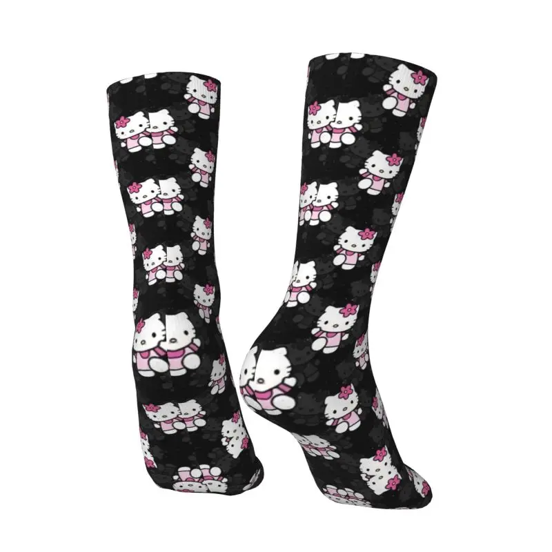 Kaus kaki pria kustom Hello Kitty Cat Manga kaus kaki kru uniseks lucu 3D gaun cetak kaus kaki