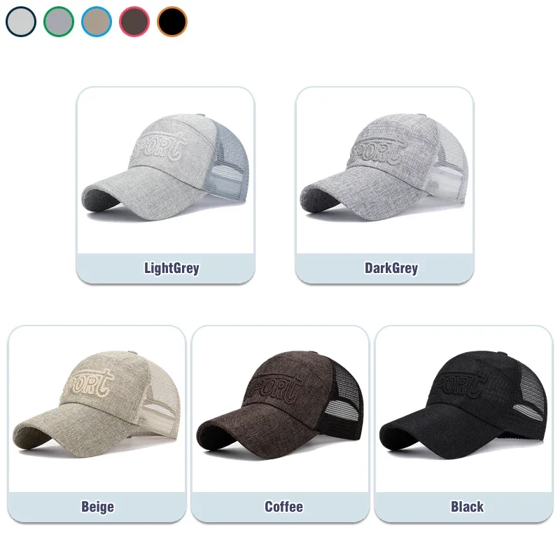 New Fashion Outdoor Sport Baseball Cap Casual Snapback Hats linen mesh fabric embroidery Suitable for spring  summer and autumn