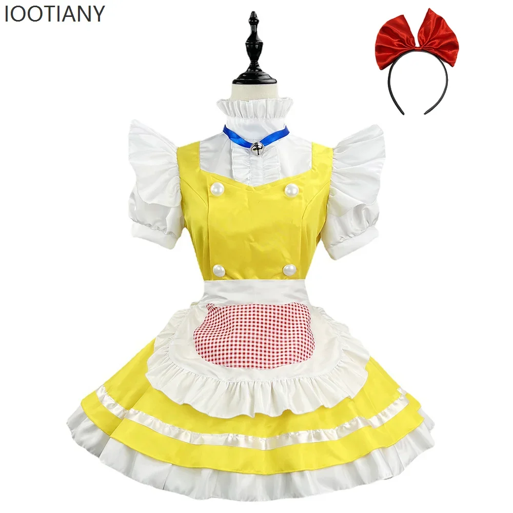 CosplayYellow Sweet Cute Lolita Japanese Anime Girl Kawaii Cafe Apron Dress Maid Halloween Carnival Party Stage Role Play Costum