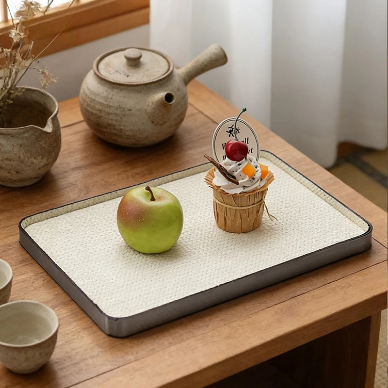 Simple woven leather tray ornament living room bedroom hotel light luxury rectangular storage tray ornament