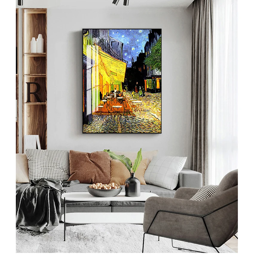 Canvas Wall Art Pictures for Living Room Decoration Van Gogh Famous Oil Painting Print Poster Cafe Terrace At Night Reproduction