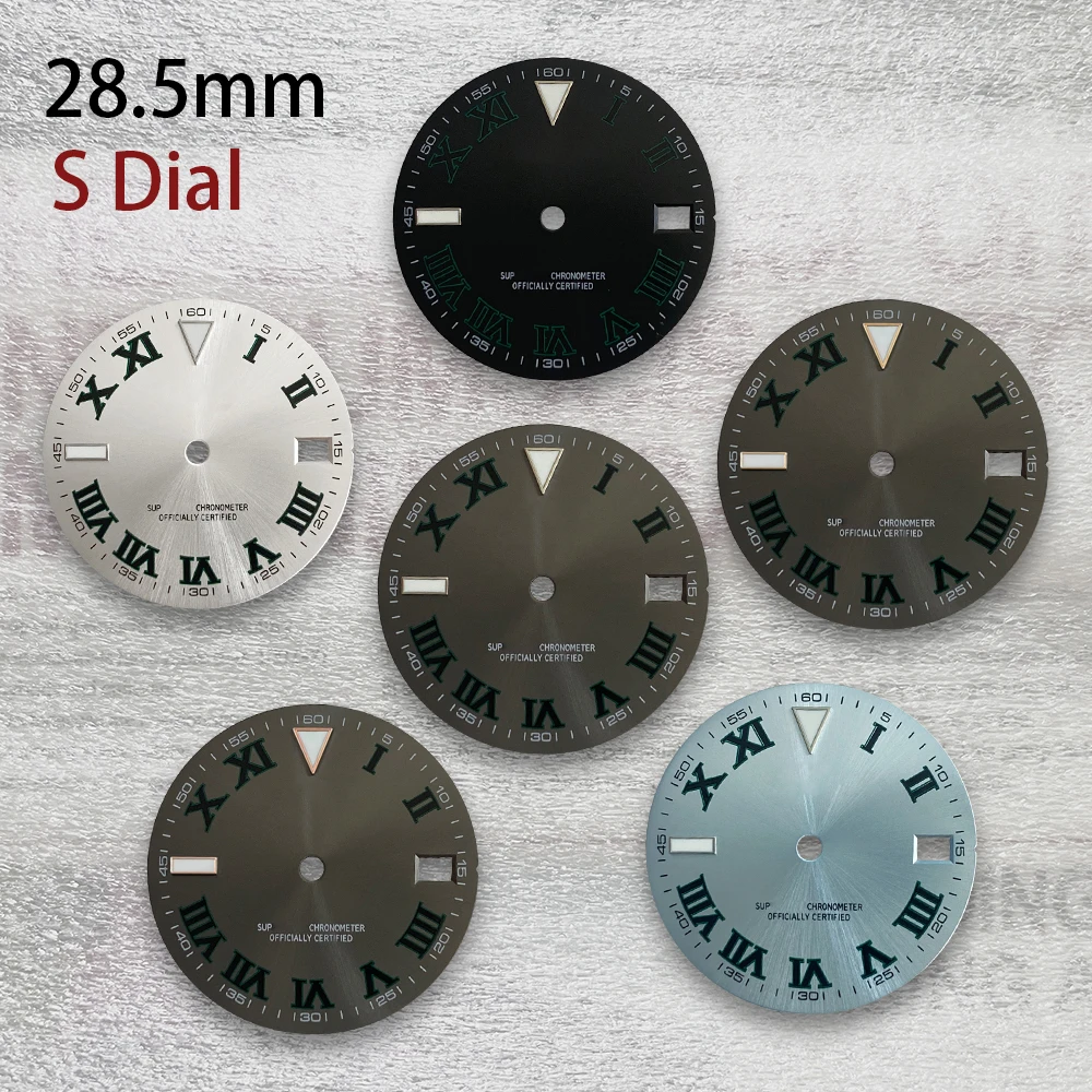 

28.5mm S Logo Rome Dial Suitable For NH35/NH36/4R Movement Ice Blue Luminous Sunray Sunray Dial Watch Modification Accessories