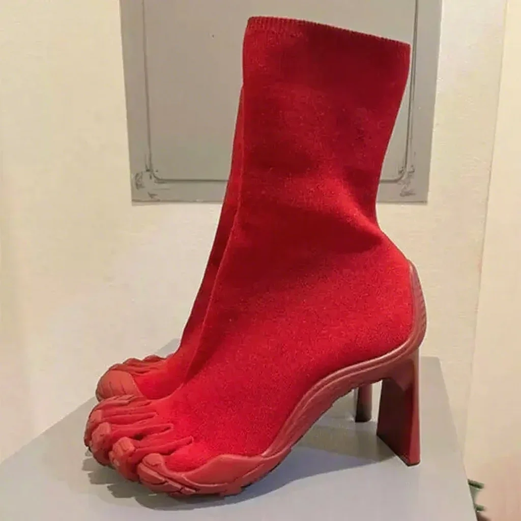 Five Finger Toe Fashion Novel Women Boots Black/pink/white High Heel Ankle Boots 2025 New Elastic Mesh Cloth Luxury Socks Boots