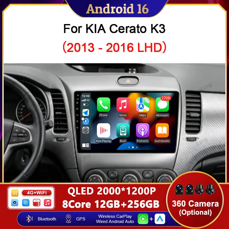 9 inch For KIA Cerato K3 2013 - 2016 LHD GPS Navigation Bluetooth Split Screen Android 16 (OS) WiFi DSP Stereo Head Unit QLED