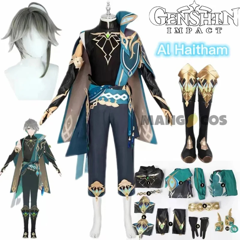 Costume de Cosplay Genshin Impact Al Haitham pour Homme, Uniforme de Carnaval, Perruque, Chaussures, Anime, Jeu d'Halloween, MS43857