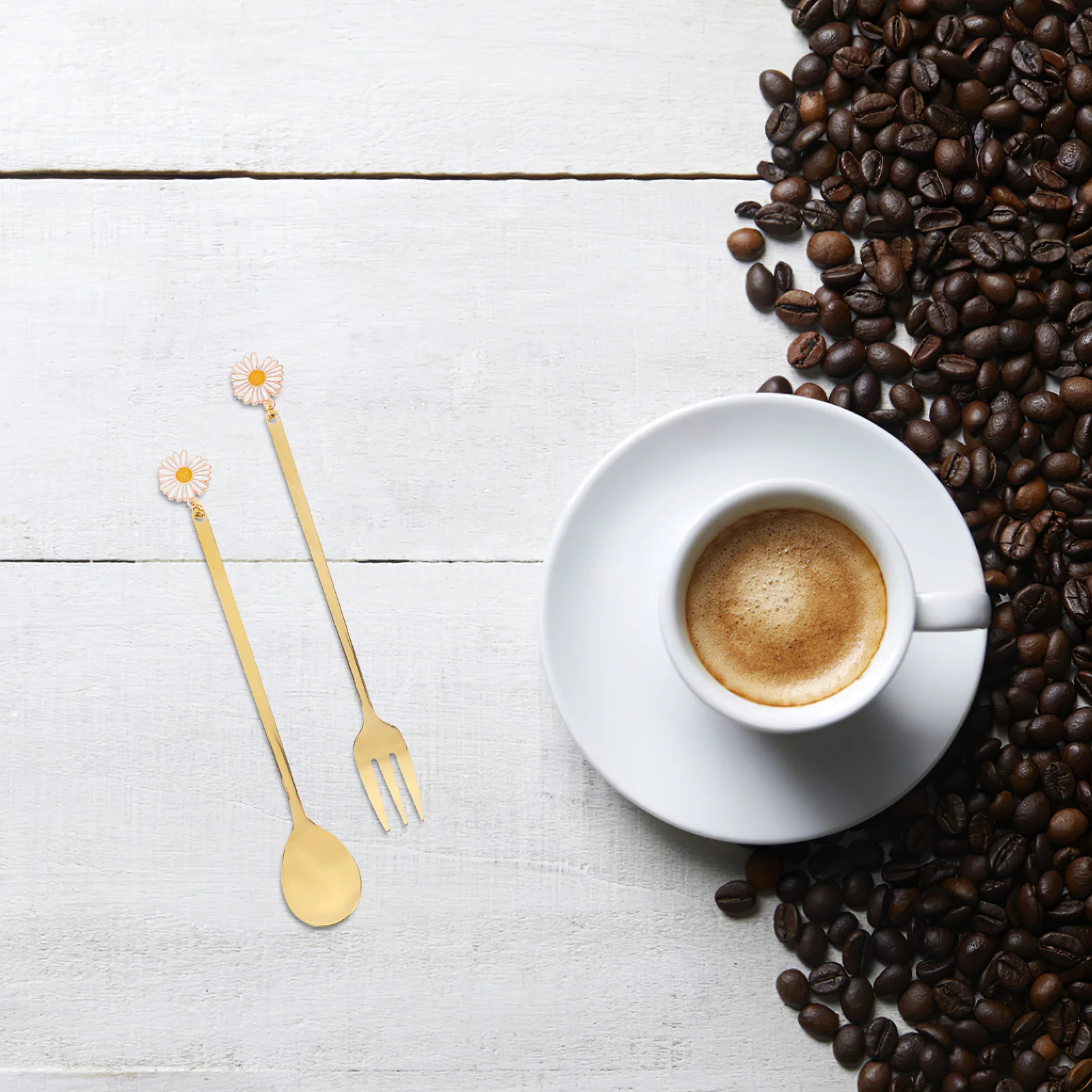 

2 PCS Little Wrinkled Chrysanthemum Stainless Steel Fruit Fork Spoons Fruits Cheese Appetizers