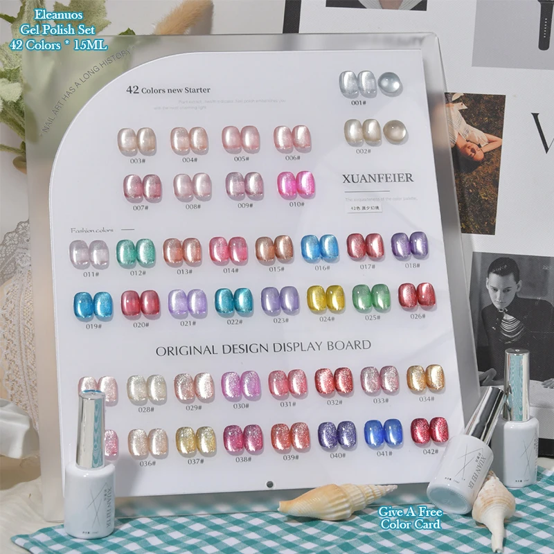 XUANFEIER 42 Colors Glass Bead Crystal Cat Eye Gel Nail Polish Set Magnetic Soak Off UV LED Nail Gel Kit Shiny Long Lasting Nail