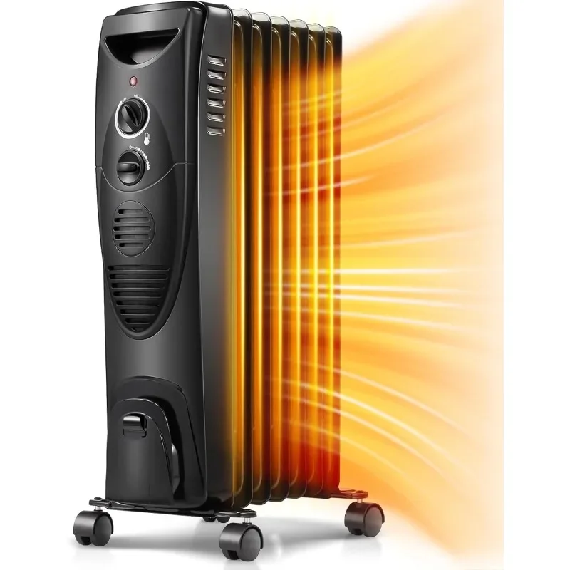 

Kismile Portable Electric Radiator Heater, Oil Filled with 3 Heat Settings, Adjustable Thermostat Overheat & Tip-Over Protection