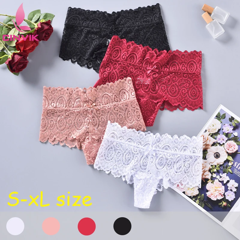 

Mid Waist Lace Sexy Women Underwear With Breathable Cool Summer Seductive Briefs Hollowed Comfortable Fit Solid Color Lingerie