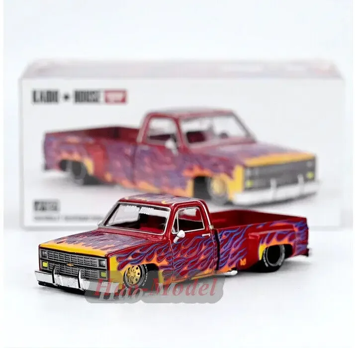 Modèle de voiture en alliage moulé sous pression pour garçons, jouets de simulation, cadeaux d'anniversaire, ornements d'affichage de passe-temps, Chevrolet Silverado Dually on Fire V1, 1/64