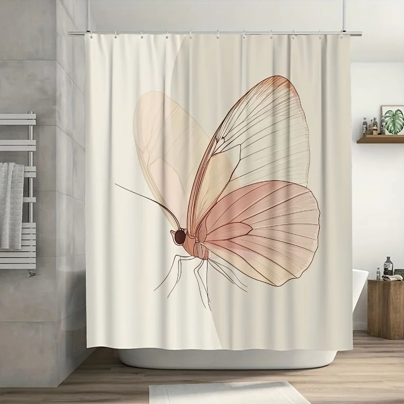 

Minimalist Butterfly Shower Curtain, Soft Pastel Tones,Machine Washable, 12 Hooks, Modern Home & Bath Decor