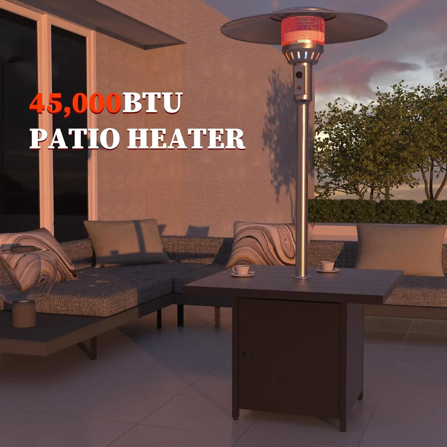 

45,000 BTU Patio Heater for Outdoor Use with Square Table, Stainless Steel Burner Auto-Ignition, Outdoor Propane Heater