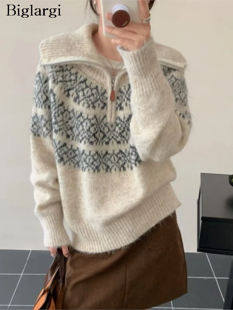 

Водолазка, вязаный свитер, женский осенне-зимний повседневный вязаный пуловер с длинными рукавами, женские топы, женский свободный джемпер с цветочным принтом, свитера