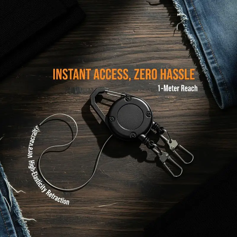 Heavy Duty Retractable Keychain with Sturdy Carabiner Extendable Steel Rope for Climbing Camping Key Storage