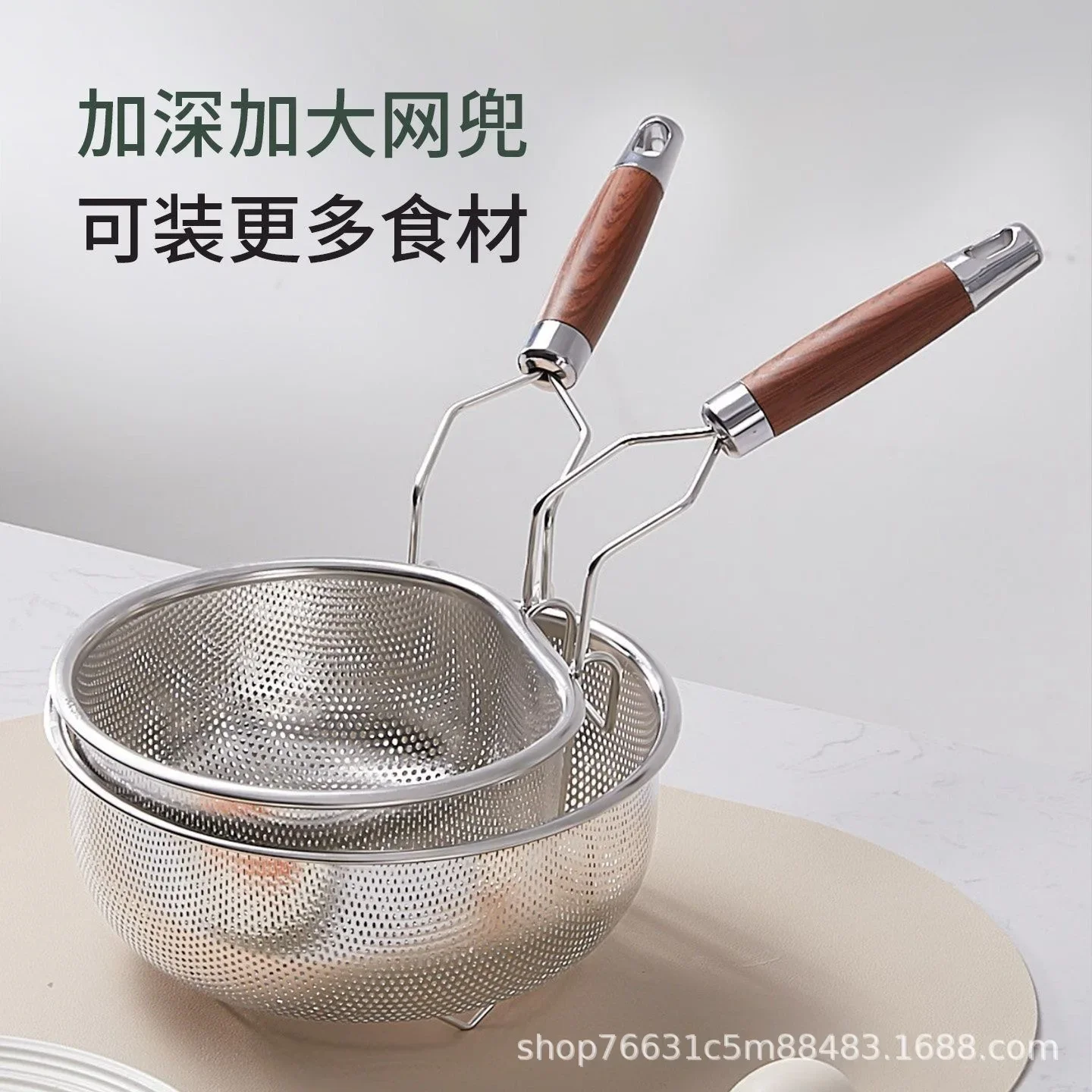 DSA household stainless steel colander kitchen noodle cooking spoon filter snack fried blue hot pot spoon