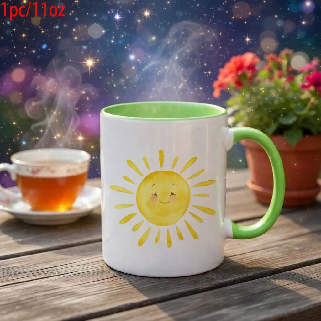 Novelty Watercolor Smiley Sun Yellow Sunshine Mug Coffee Cup Juice Cup 12.17oz Funny Gift