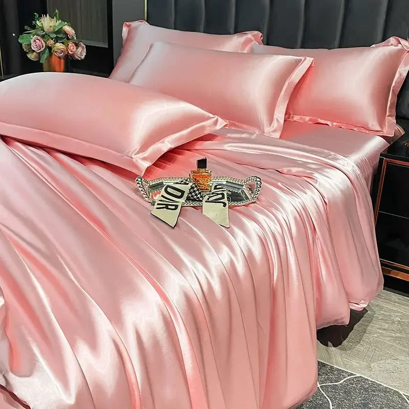 Bedding Set Solid Color Luxury Bedding Kit Rayon Satin Duvet Cover Set Twin Queen King Size Bed Set 3pcs/4pcs Home Textile