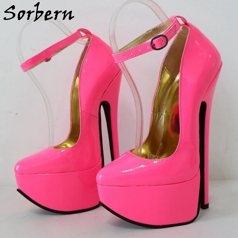 Sorbern Neon Peach Women Pump Shoes 8 pollici tacco alto tacchi a spillo cinturino alla caviglia sottile punta a punta Fetish scarpe ad arco alto