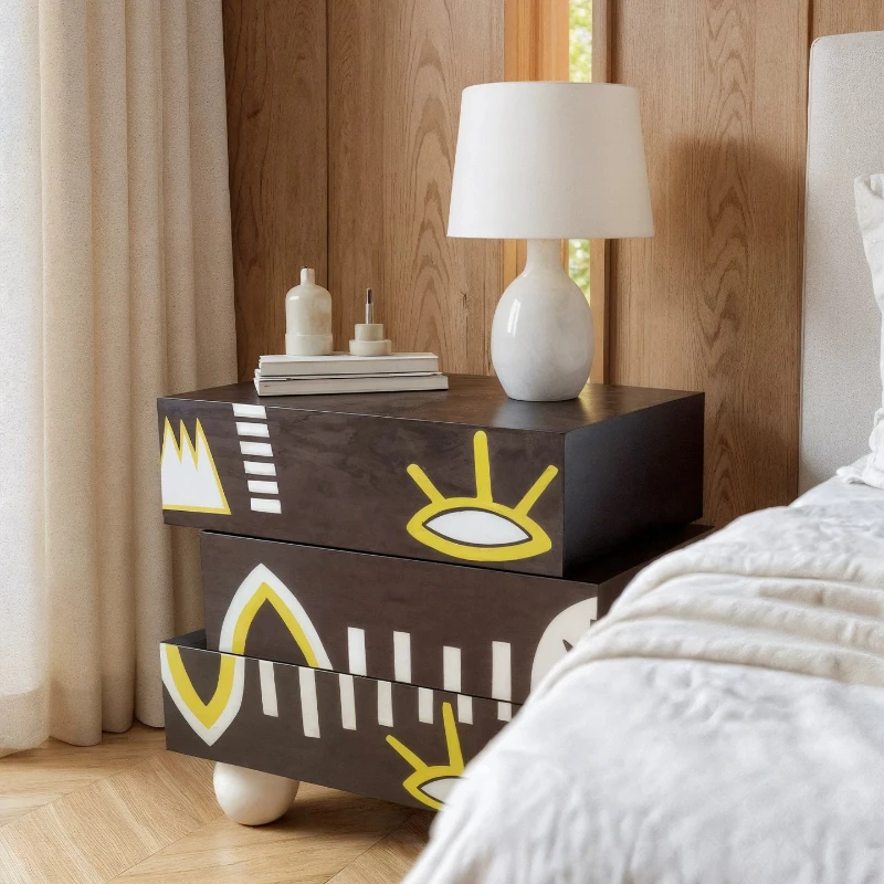 Irregular geometric hand-painted abstract graffiti bedside table personality niche bedroom designer art furniture