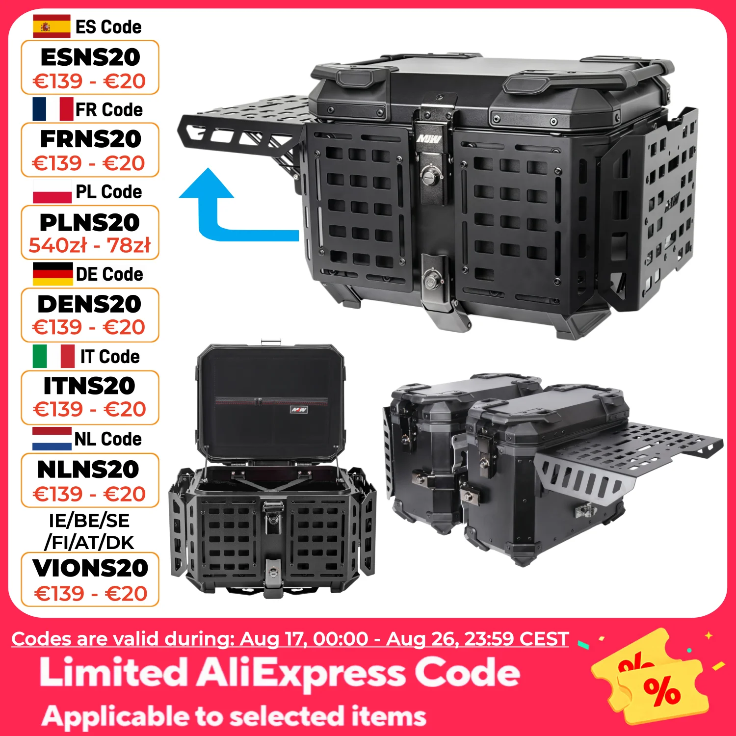 65L, 55L, 45L Faltbare Motorrad-Topbox aus Aluminium, Gepäckkoffer, Heckbox, Wasserdichte Helmbank, Schnellverschluss-Werkzeugbox