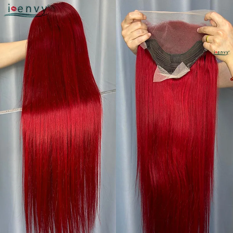 Hot Red Straight Lace Frontal Wigs Human Hair Wigs Pre Plucked 13X4 Transparent Lace Front Wigs Burgundy 99J Lace Front Wigs 180