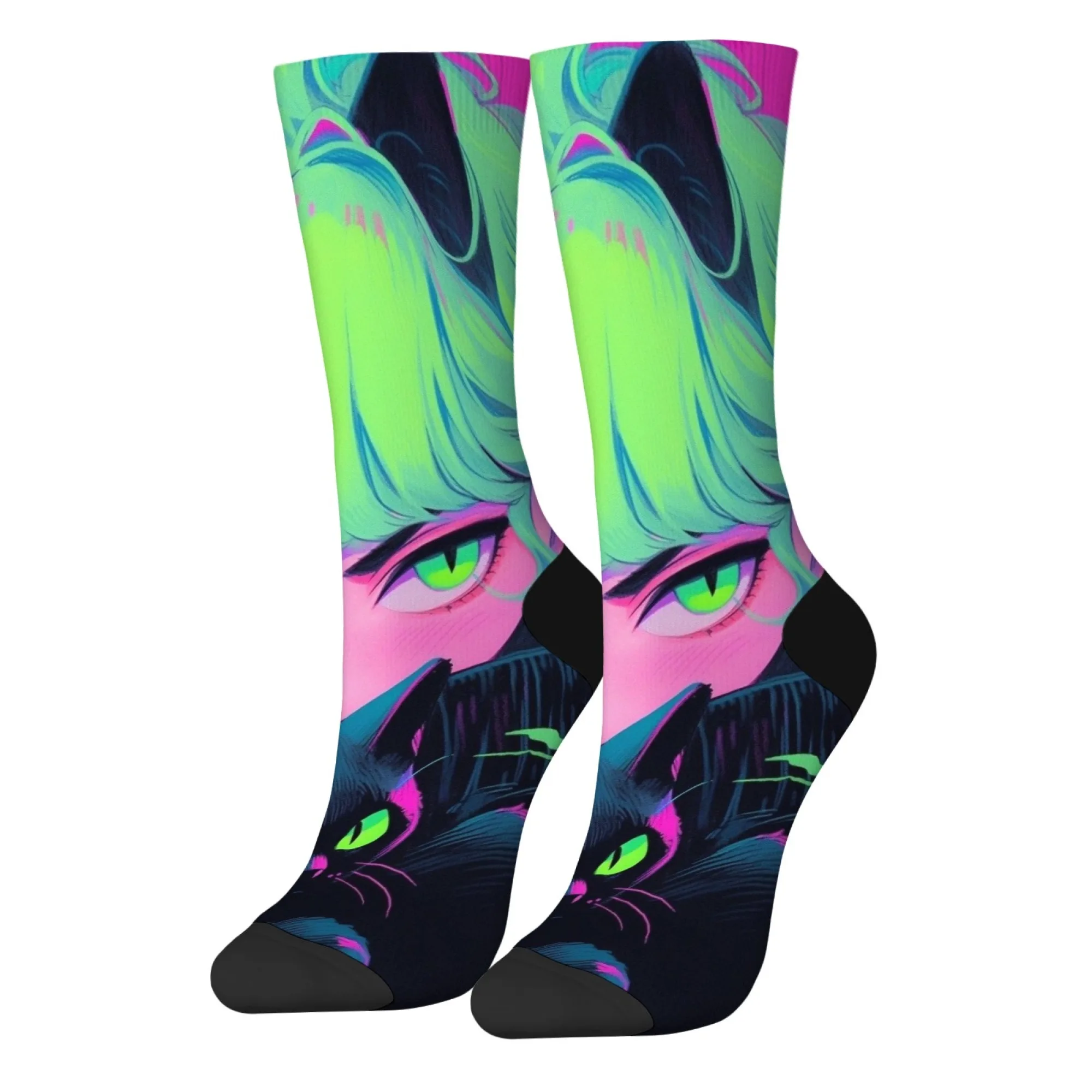 

Носки Harajuku Cat Girl Crew для мужчин и женщин, модные ретро-темные фэнтезийные принты, уличный модный подарок для повседневных прогулок