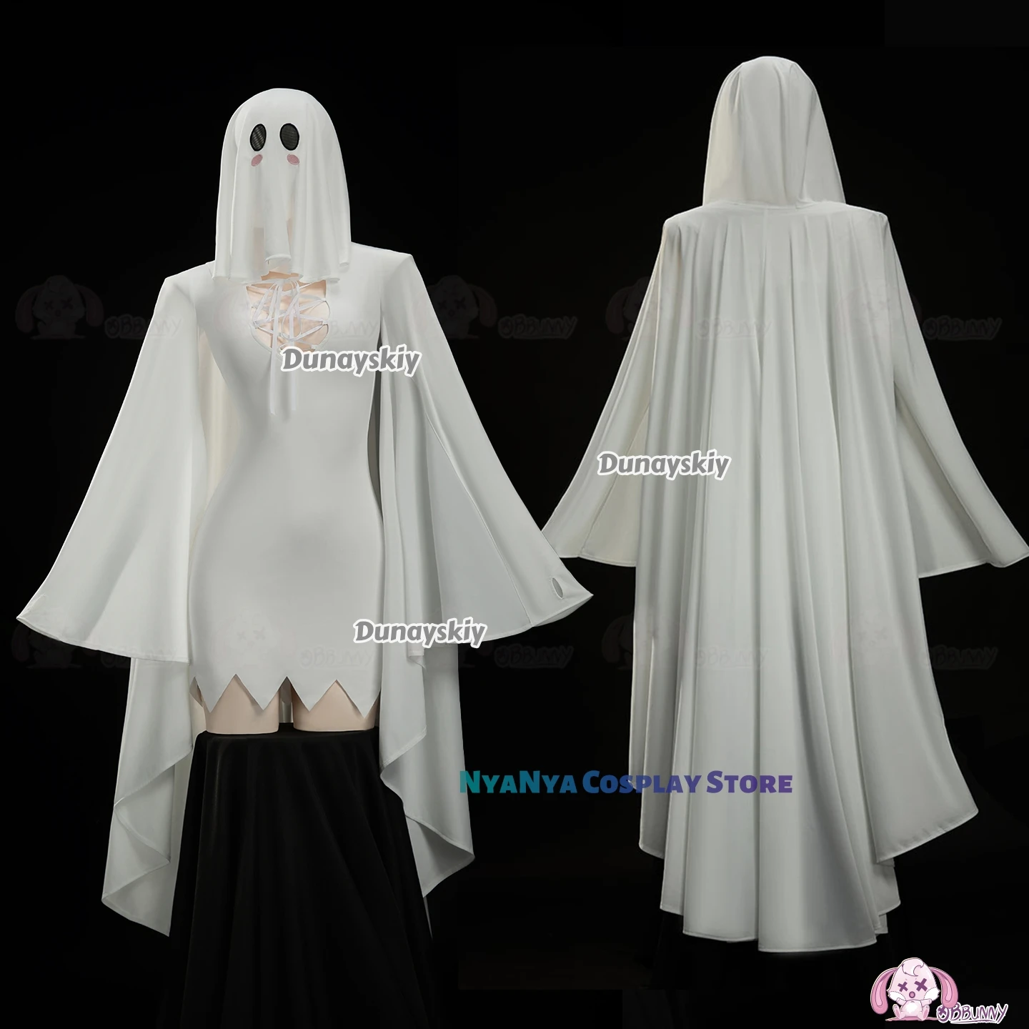 Vestido ajustado elástico con orejas de gato blanco, disfraz de chica de gato fantasma, disfraz de personaje del juego de Anime, traje de fiesta de Halloween para mujer y niña