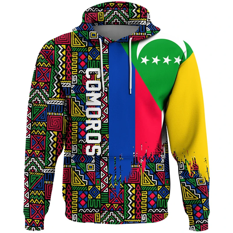 Africa Comoros Map Flag 3D Printed Hoodies For Men Clothes Patriotic Tracksuit National Emblem Graphic Sweatshirts Male Tops