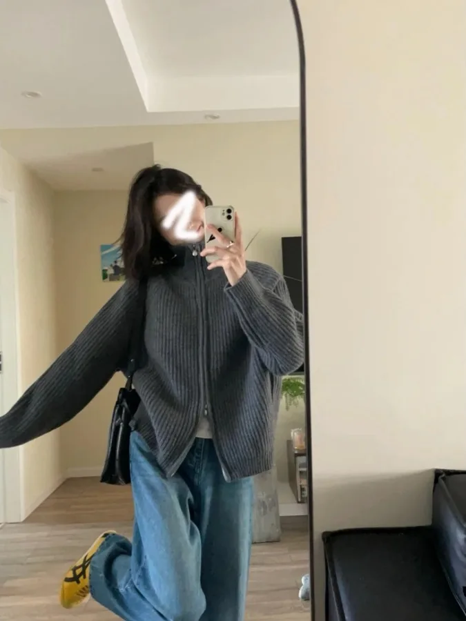 ay Collared Knit Sweater Coat Women's Autumn Winter Soft Cozy Loose Outerwear High End Feel Beautifully Stitched Open Cardigan