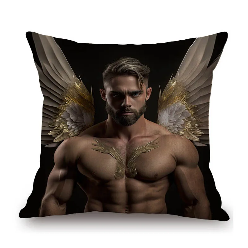 Handsome Sexy Man Muscle Hunk Guy Gym Art Cotton Linen Decorative Sofa Throw Pillow Case Hot Male Angel Chair Seat Cushion Cover