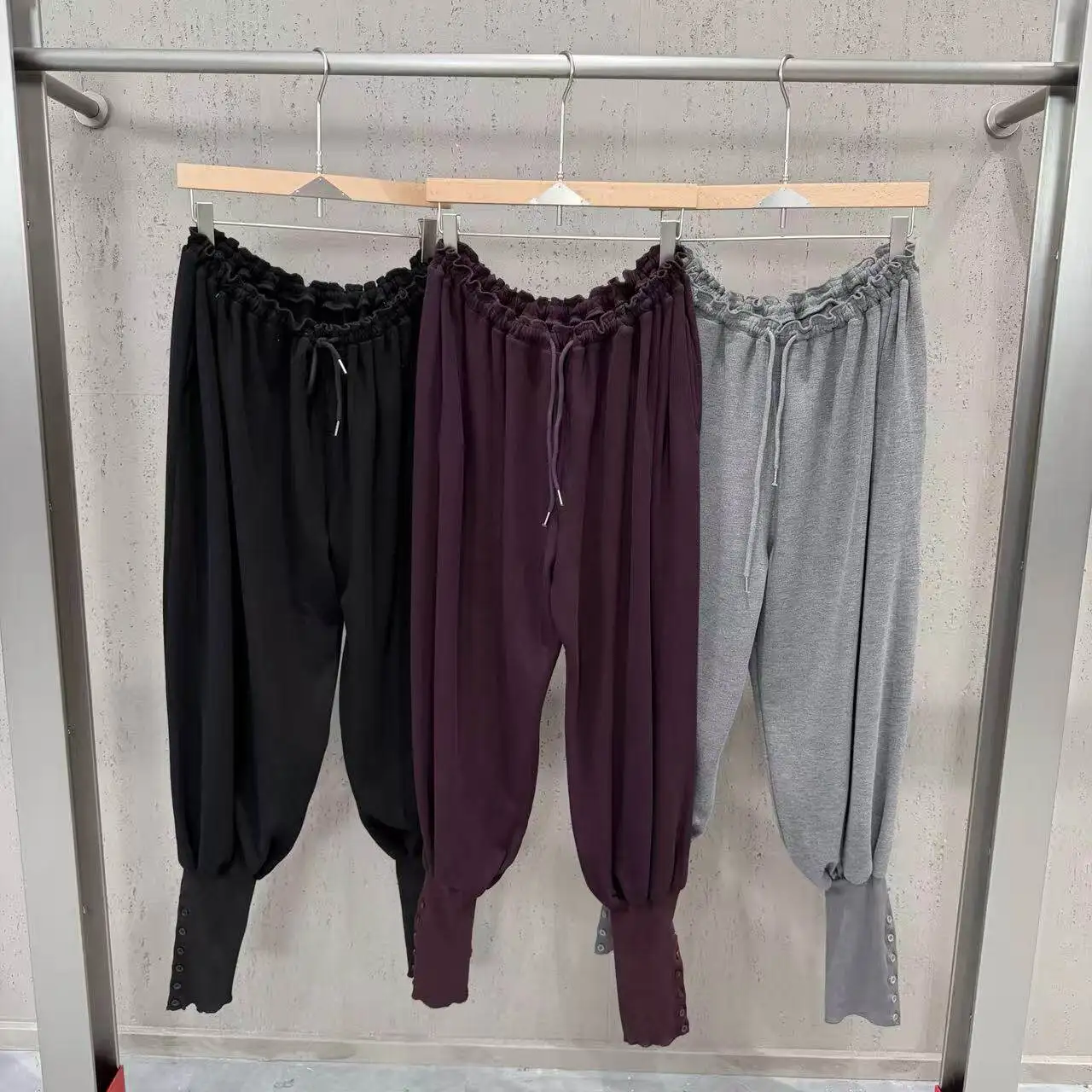 High Street Women's Sided Stretch Velvet Lazy Style Lace Up Leg Tied Lantern Pants Elastic Waist Loose Casual Pants Long Pants