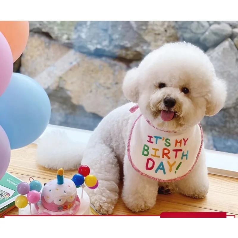 Birthday hat bib Internet celebrity INS pet dog dog cat scarf saliva scarf cute scarf