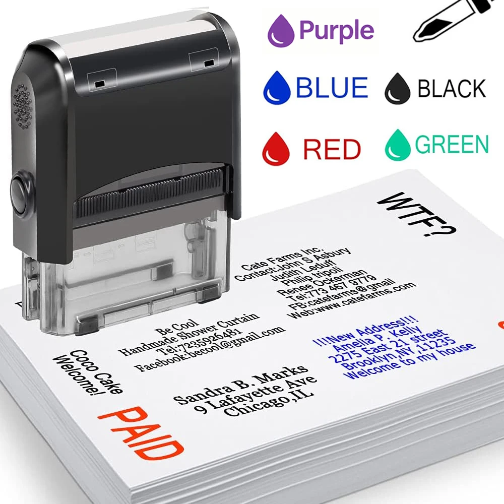 Custom Return Address Stamps, Personalized Self-Inking Address Stamp Custom Text Stamp 5 Sizes&4Ink Colors for Business Office