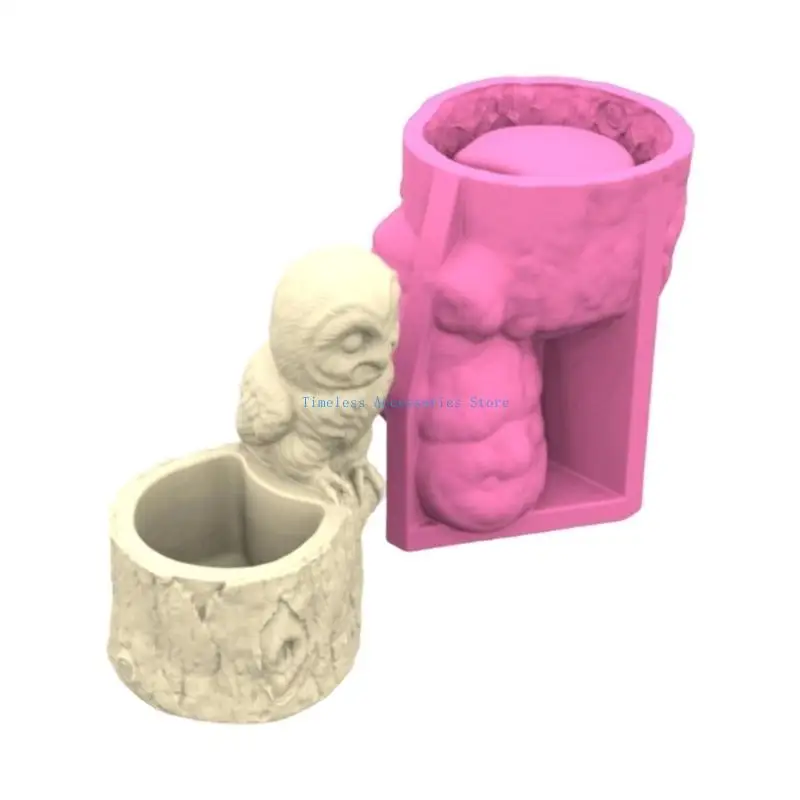 97QE قالب سيليكون على شكل بومة قابل لإعادة الاستخدام، قوالب أوعية نباتية فريدة من نوعها، نسيج من السيليكون مناسب لصناعة الأسمنت #2