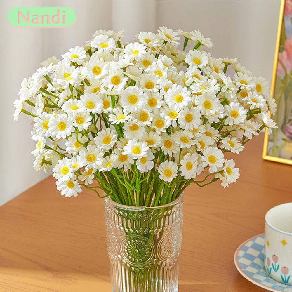 Ramo de margaritas de 6 uds, flores artificiales para decoración de boda, decoración del hogar, decoración Artificial para mesa de salón, decoración de paisajes de Hotel