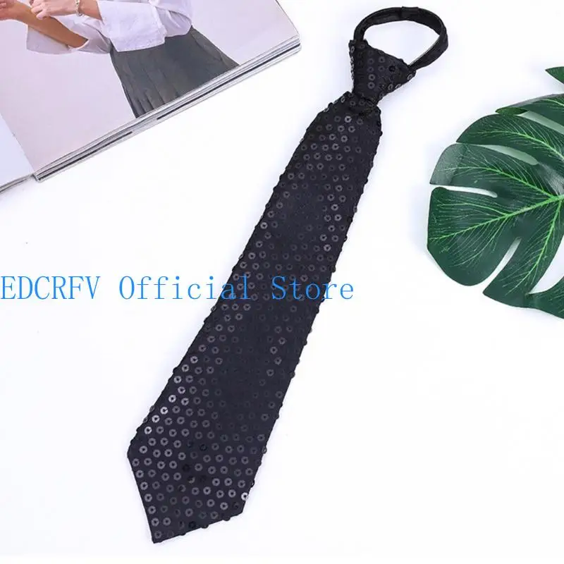 

652F Mens Womens Fashion Sequins Skinny Tie Adjustable Zipper Sparkly Necktie for Weddings Parties Costume Halloween