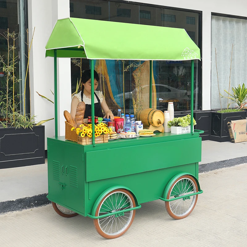 Night market mobile stall cart square display car coffee juice selling car wrought iron dining car