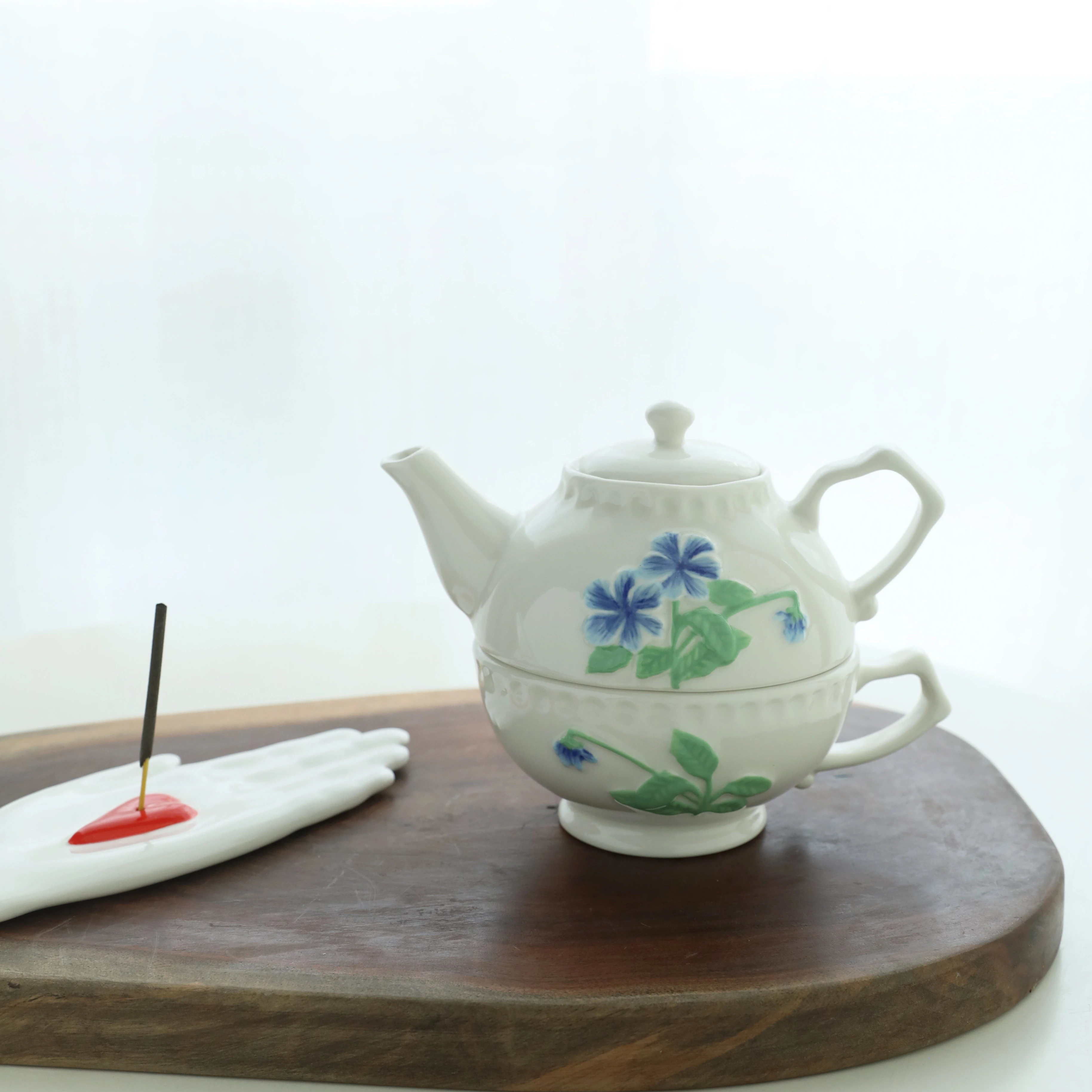 Tetera de Cerámica Pintada a Mano con Diseño de Jacaranda Morada y Flor de Madre e Hijo, Decoración para Sala de Estar, Adorno para Escritorio de Oficina