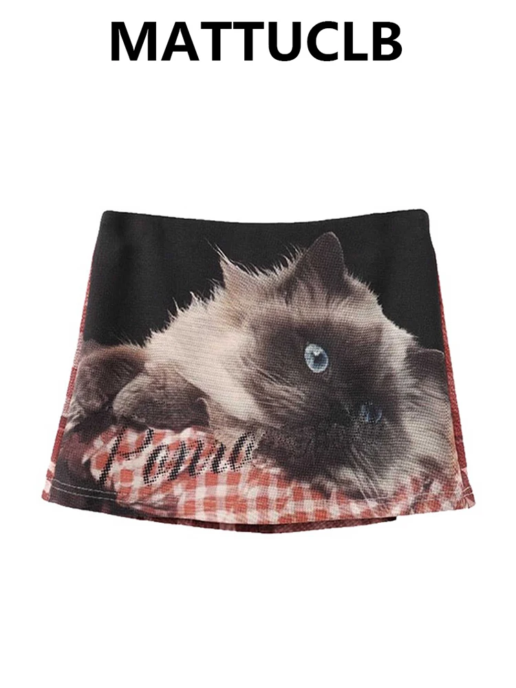 Women's Mini Skirts 2000s Aesthetic Print Korean A-line High Street Party Design Cute Core Y2k E-girl Cyber Punk Harajuku New