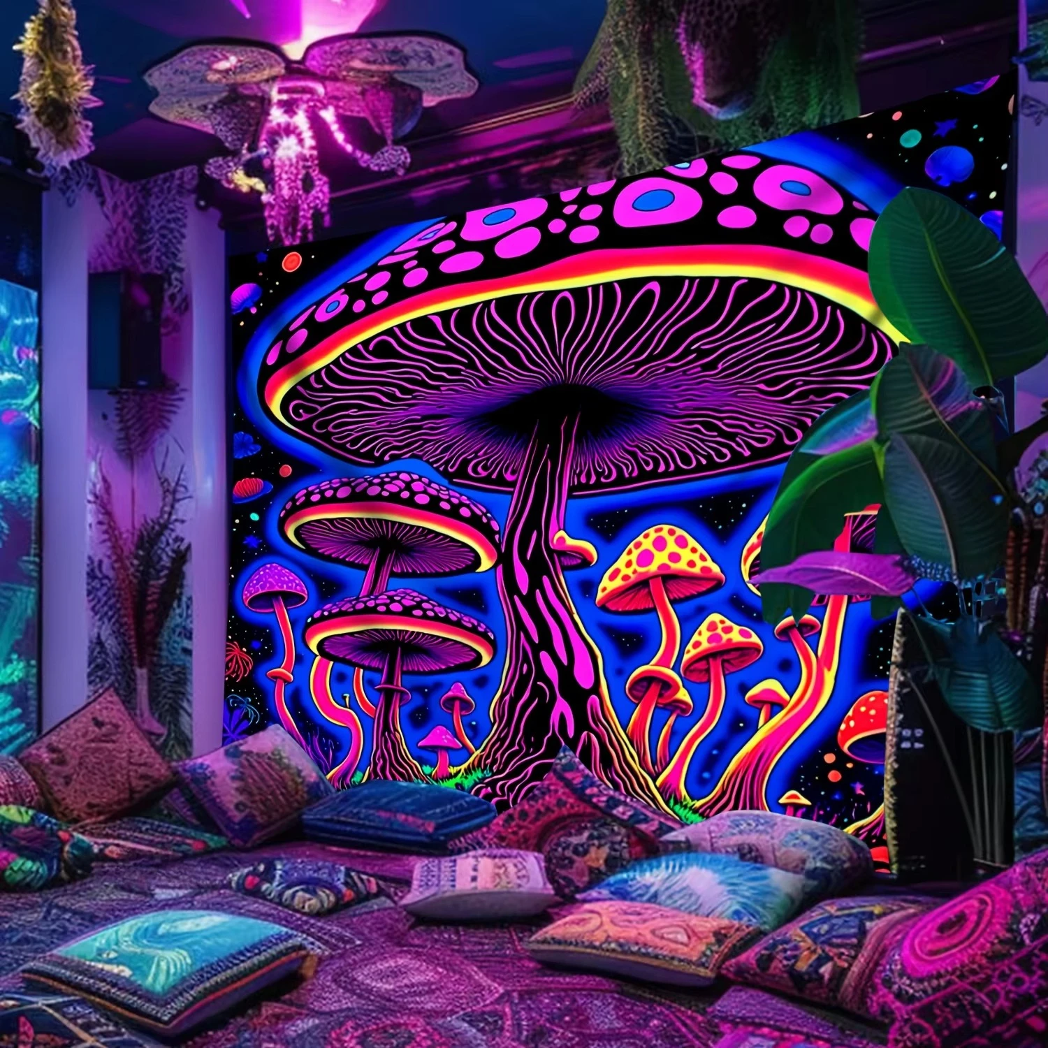 Psychedelic Tapestry, Waterfall Forest Pattern Cyberpunk Style Home Decor Living Room Bedroom Game Room Curtains