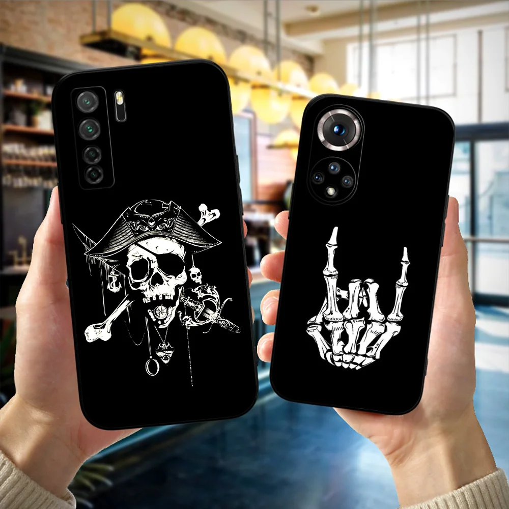 Black tpu Case For Huawei NOVA 11i 10se PLUS P20Lite P30 Lite Pro P40 LITE E P Smart 2020 Cover Mask Fingers Skull image 2