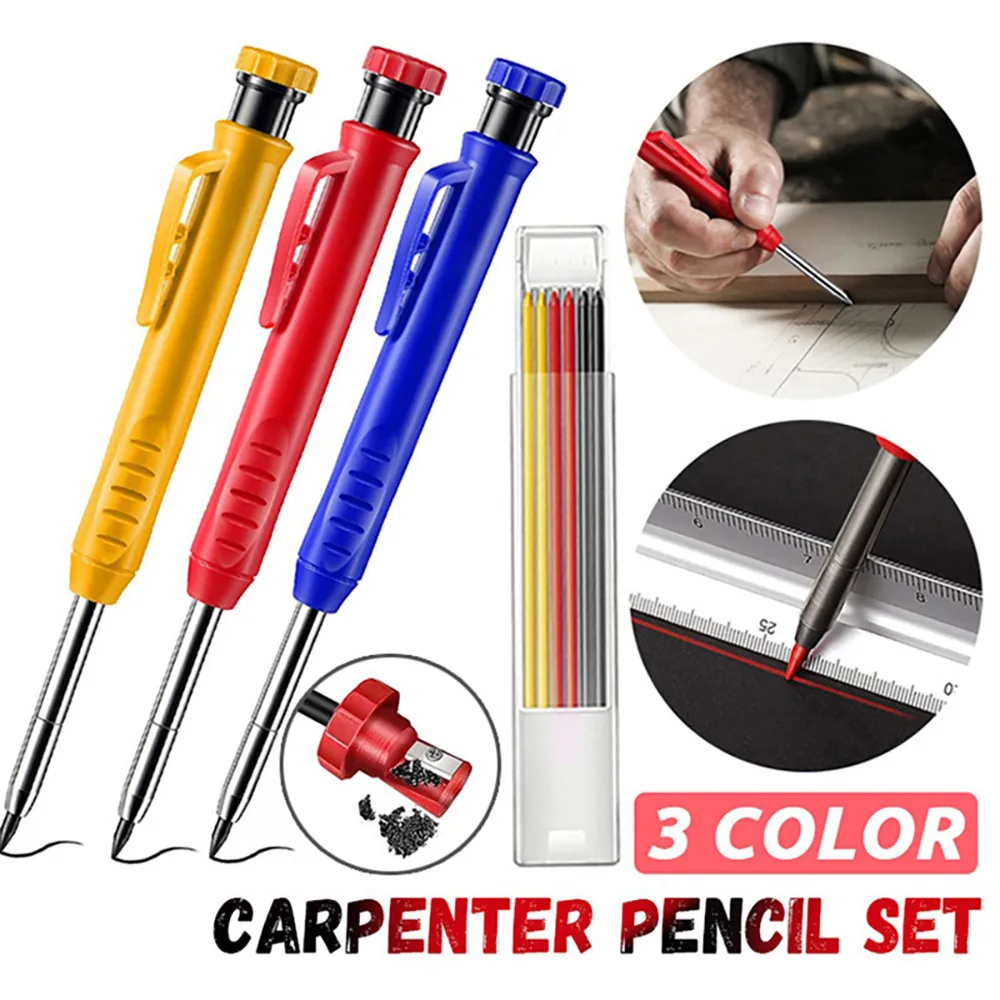 Metall-Schreinerstift-Set mit Ersatzminen, integriertem Anspitzer und Markierungswerkzeug für Schreiner und Holzbearbeitung – Detail 10