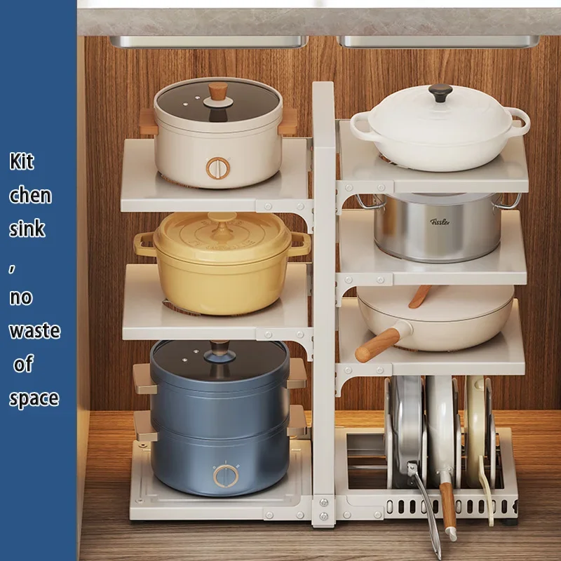 Multilayer Kitchen Storage Rack Countertops And Cabinets Shelf Pots Rack Organizer Multi-Functional Frying Pan Rice Cooker Shelf