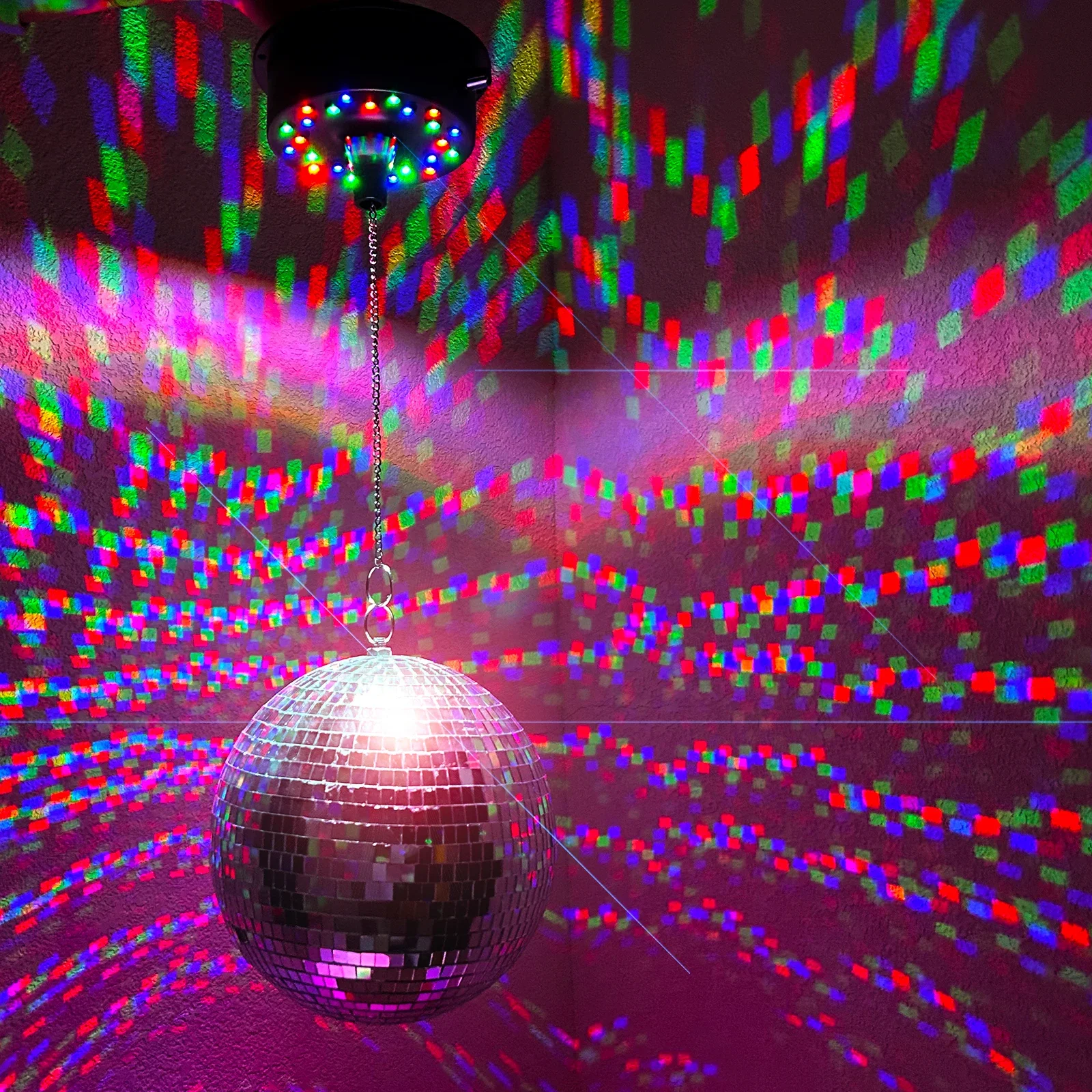 Adjustable Mirror Ball Rotating Motor with 24 RGB Led Light for 4 6 8 12" Disco Balls (Not Include)