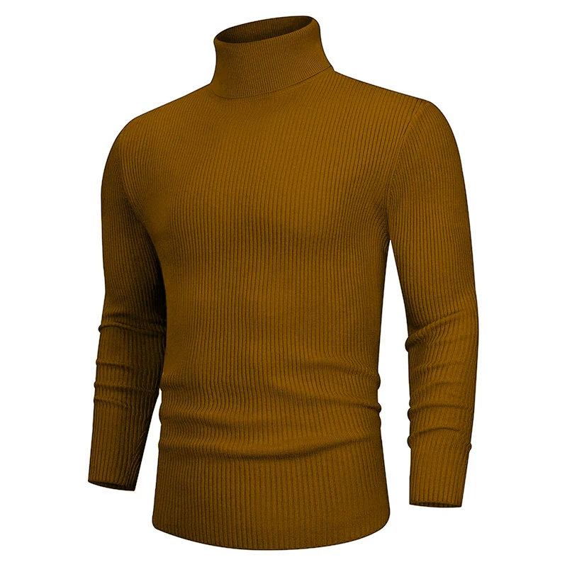 New Fall Long Sleeved Turtleneck Sweaters Men\'s Casual Breathable Top Solid Color Elastic Slim Autumn Warm Stripe Streetwear